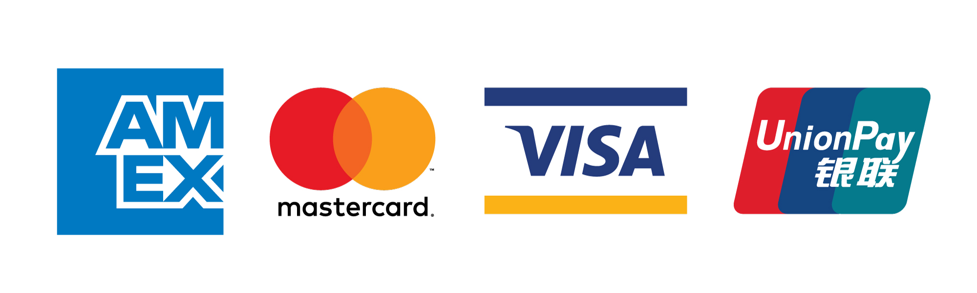 AMEX, MasterCard, VISA, UnionPay